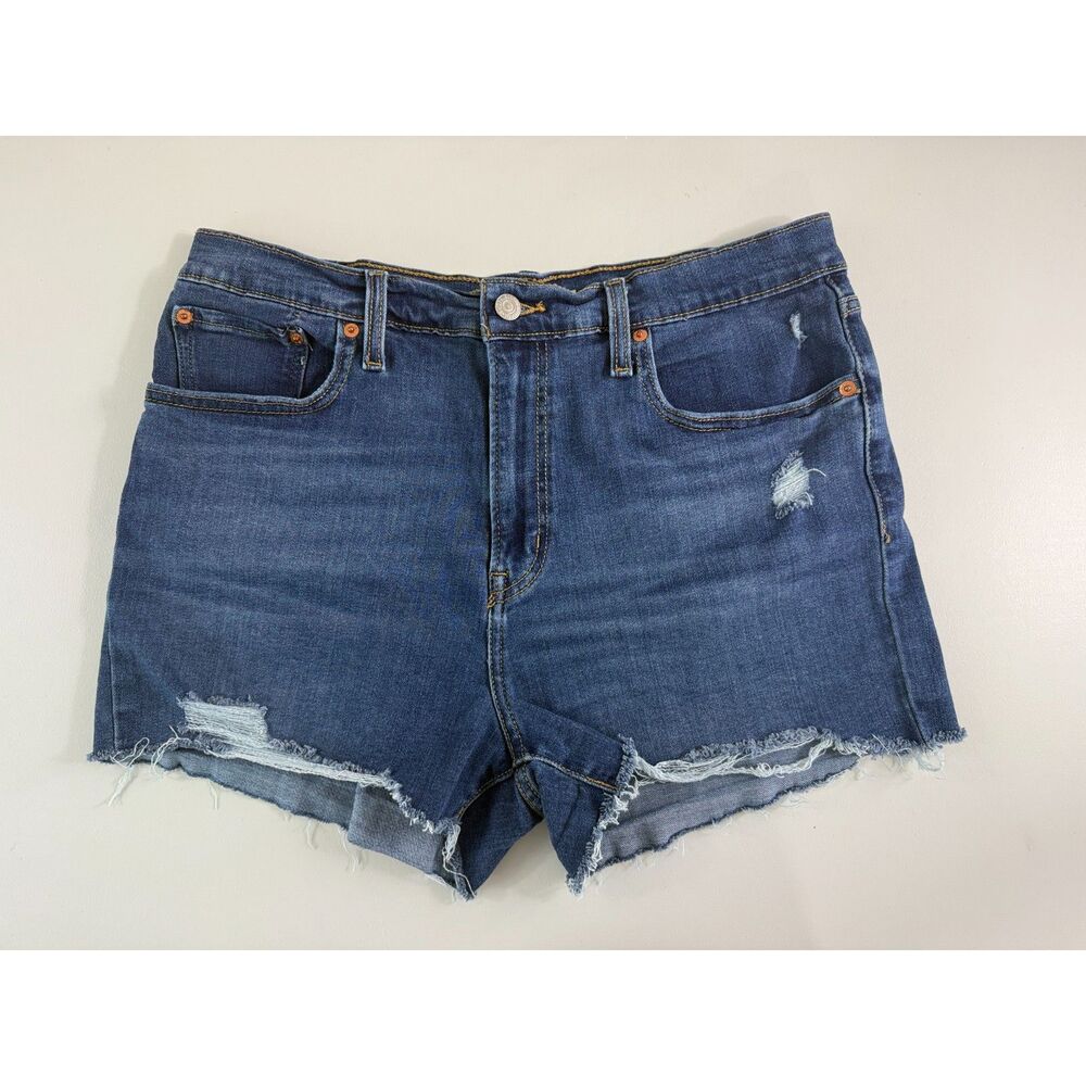 Levi's Women's High Rise Distressed Denim Shorts Size 32 Blue Raw Hem Stretch